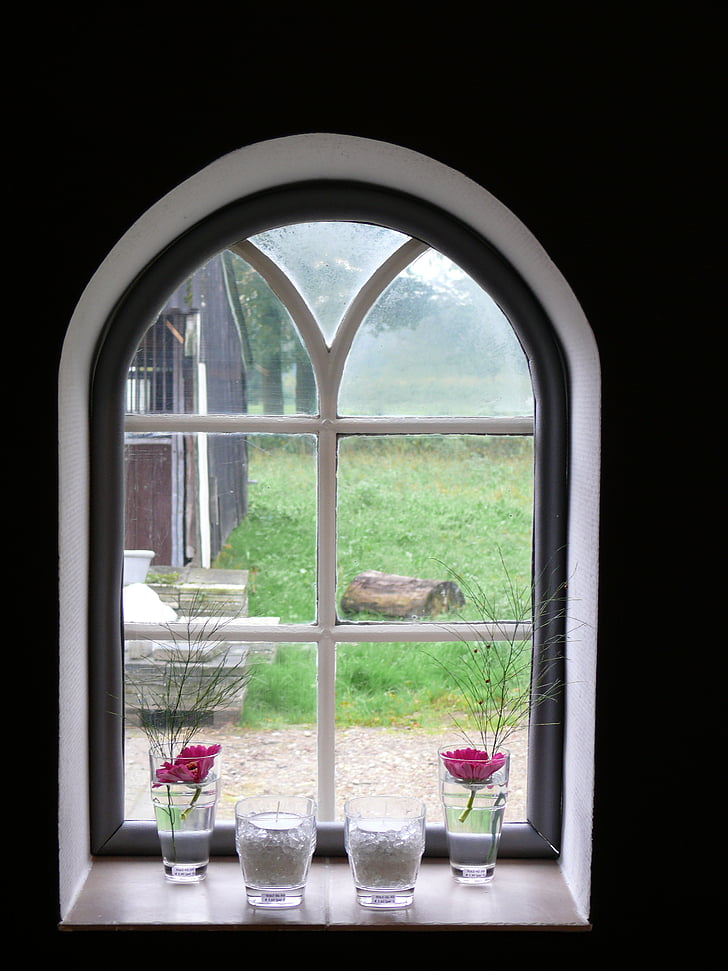 okno, farma, pohled, sklo, venkov