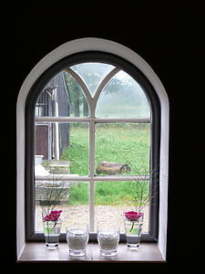 vindue, Farm, Se, glas, landskab