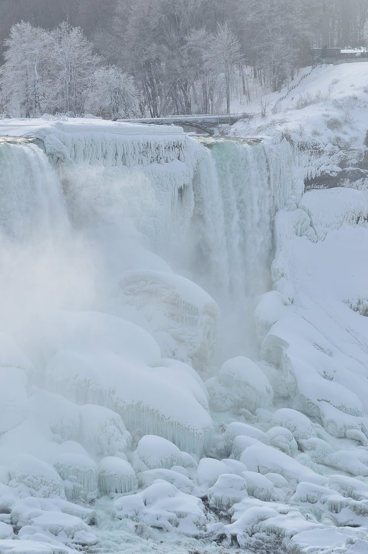 Bridal veil falls, Niagara falls, zimowe, lód, śnieg, mrożone, Natura