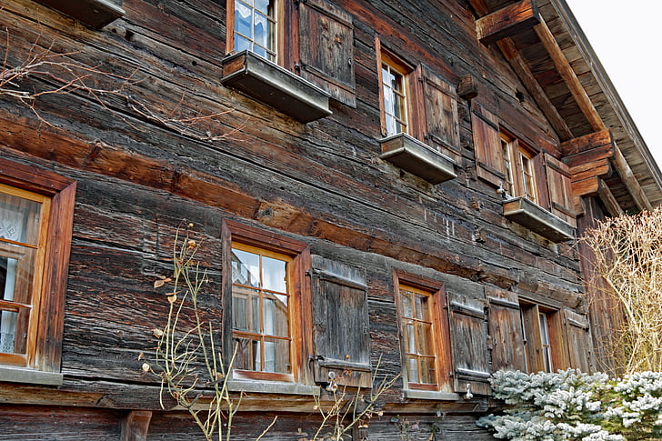 casa de fazenda, Áustria, Alpina, janela, hauswand, madeira, montanhas