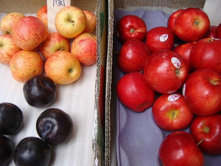 Apple, mercado, separado, alimentos, fruta, rojo, ciruelo
