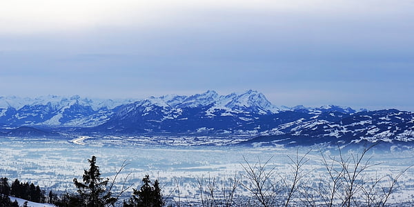 Gunung, Hebat, Swiss, Austria, musim dingin, salju, pfänder