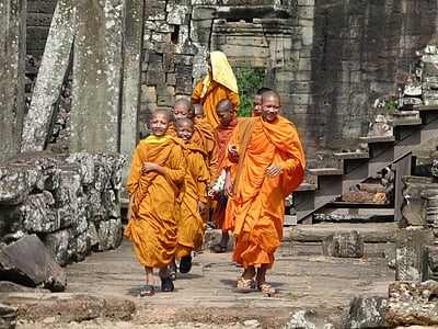 Kambodža, Angkor wat, mniši, chrám, Angkor, Zřícenina, v Siem Reapu