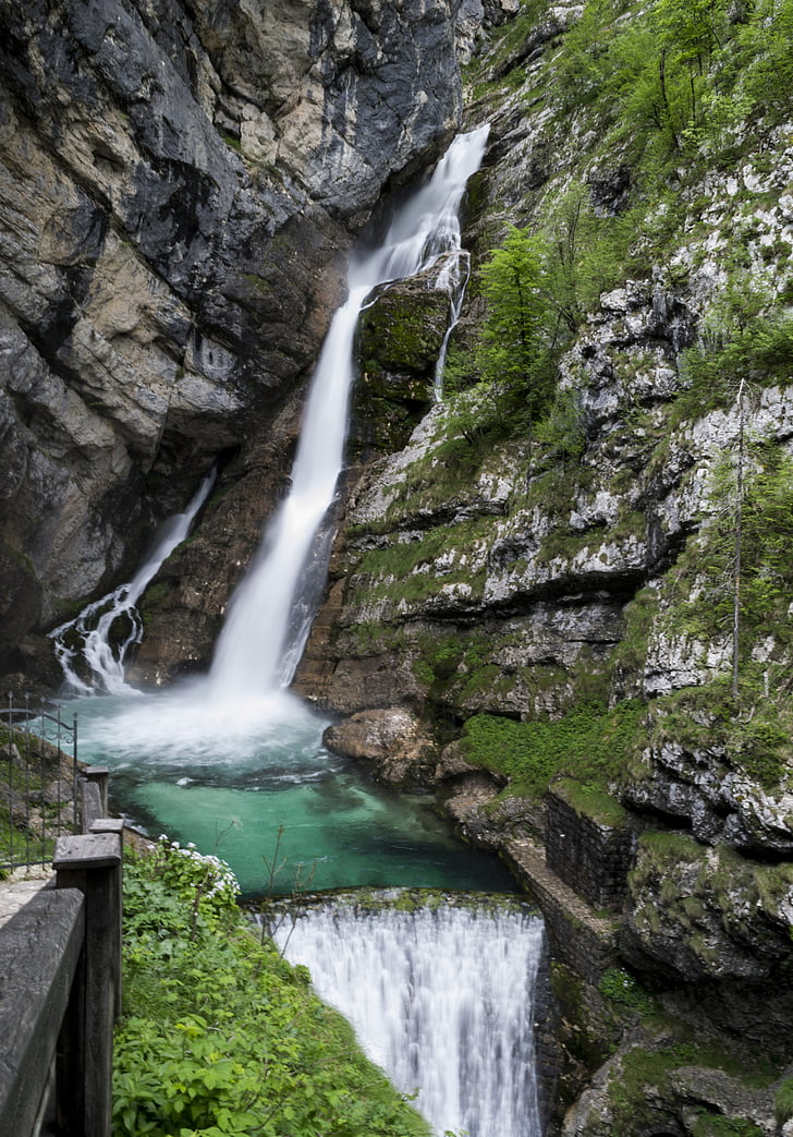 cascada, bellesa, Pau, natura, verd, aigües cristal • lines, seguiment