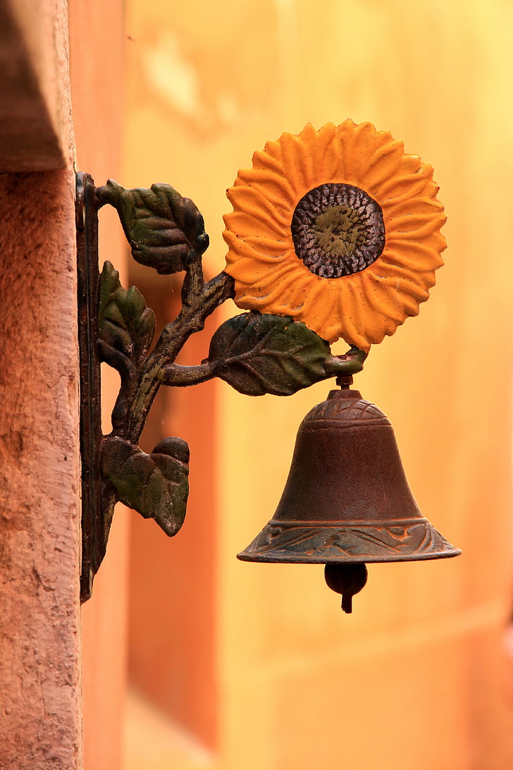front door bell, bell, bronze, metal, old, ornament, decorated