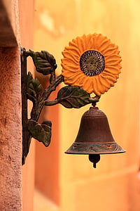 priekšējo durvju zvans, zvans, bronzas, metāls, vecais, ornament, dekorēti