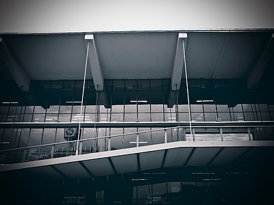 het platform, oprit, multi parkeergarage, oprit, glas, zwart wit, Düsseldorf