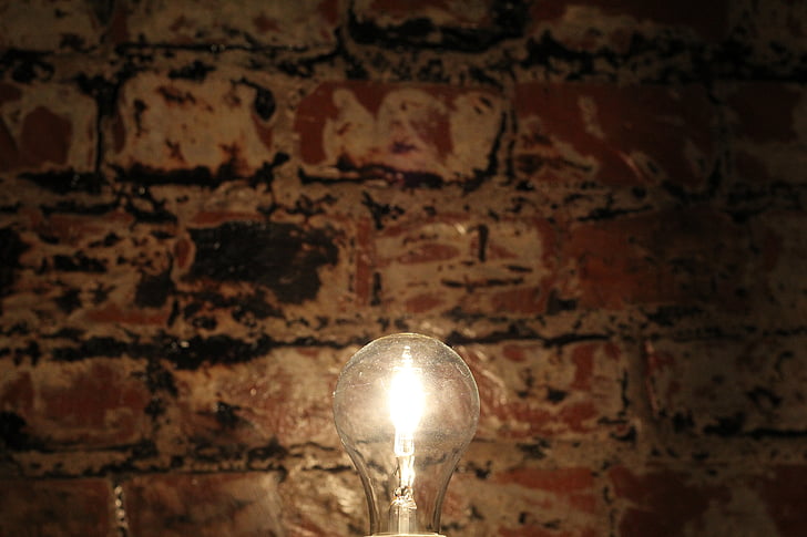 стена, електрическа крушка, идея, тухла, промишлени, осветени, закрито