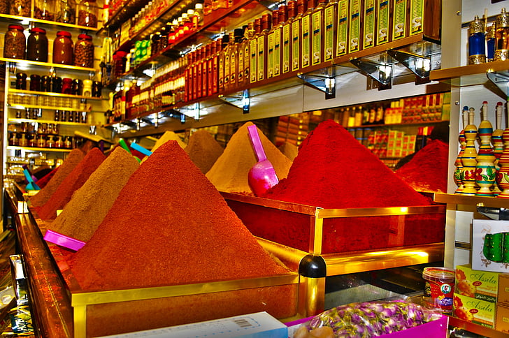 Marocko, kryddor, Souk, Bazaar, färger, marraquech, Shop