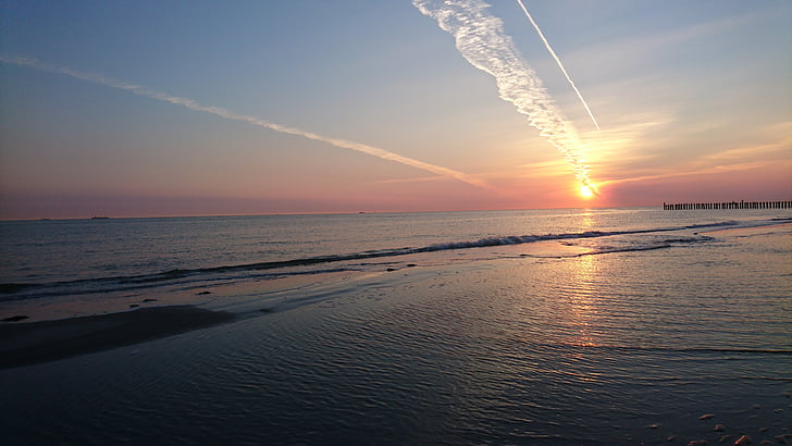Sonnenaufgang, Wangerooge, Meer, Strand, Himmel, tramonto, mare