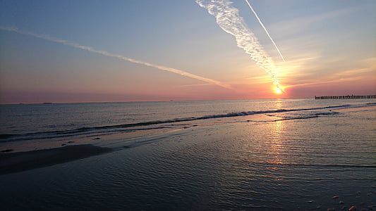 sonnenaufgang, Wangerooge, meer, strand, Himmel, zonsondergang, zee