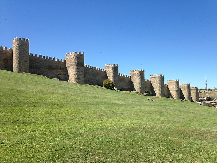 Авила, стени, трева, замък, средновековна, стена, каменна стена