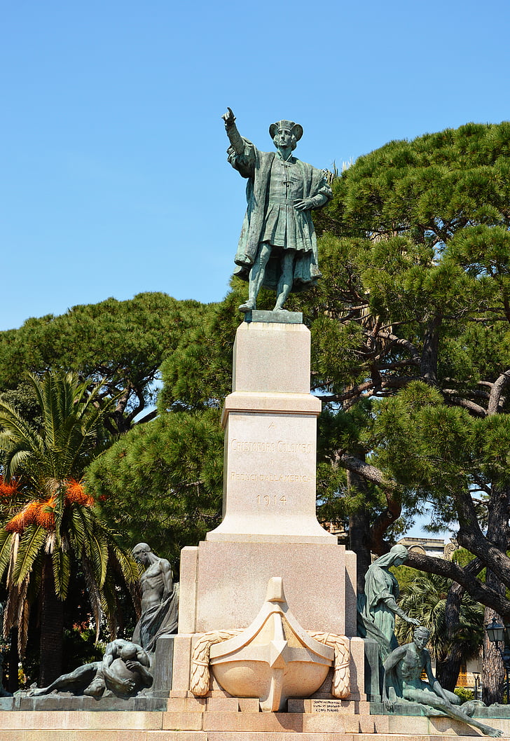 italy, rapallo, statue, cristoforo colombo, holiday