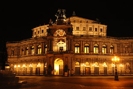 Semper opera house, Drážďany, Opera, Opera house, v noci, Radeberger, noc