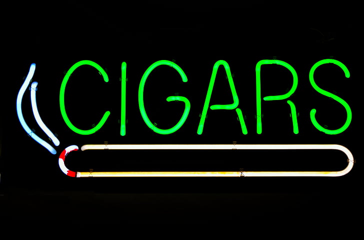 cigar shop, sign, cigars, symbol, signage, neon, light
