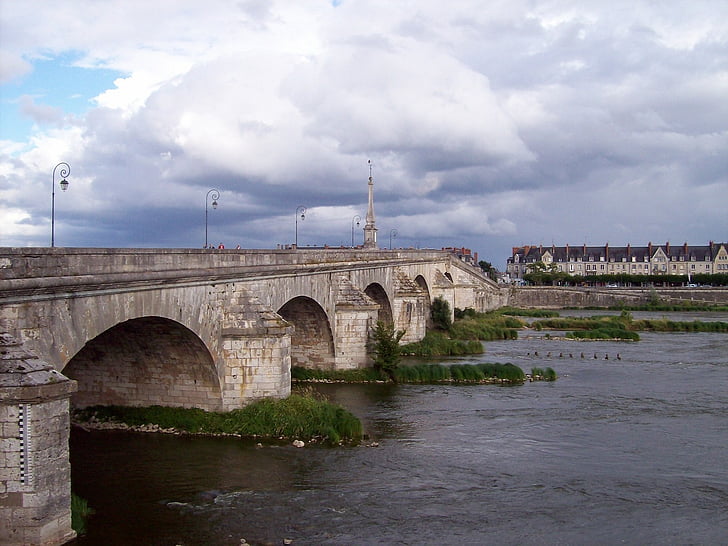híd, Franciaország, hidak, víz, Loira, utca-és városrészlet, táj