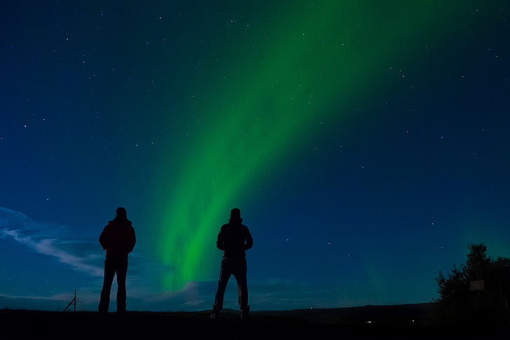 photography, landscape, shot, night sky, aurora borealis, northern light, silhouette