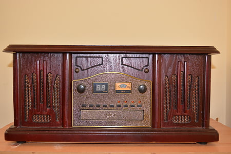 rádio, retrô, vintage, música, antiguidade, de madeira, marrom