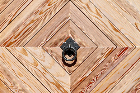 pintu kayu, panggilan tunggu cincin, bentuk geometris, kayu - bahan, pola, latar belakang, coklat
