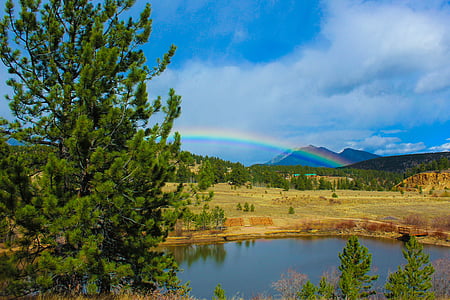 regenboog, Colorado, water, berg, hemel, kleurrijke, levendige