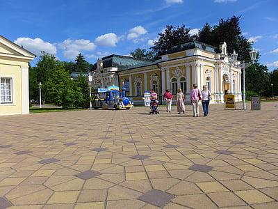 czech republic, františkovy lázně, the colonnade, spa, paving, train, tourism