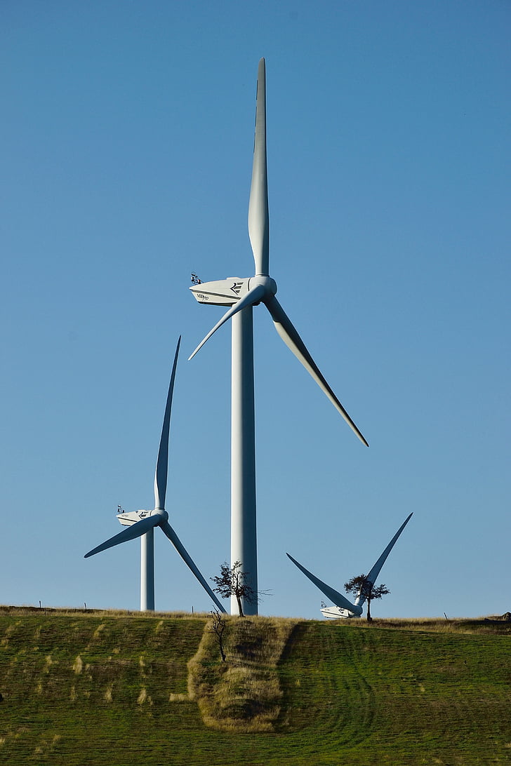 vent, energia, planta d'energia eòlica, blau, paisatge
