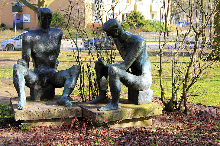sculpture, statue de, hommes, s’asseoir, humaine, bronze