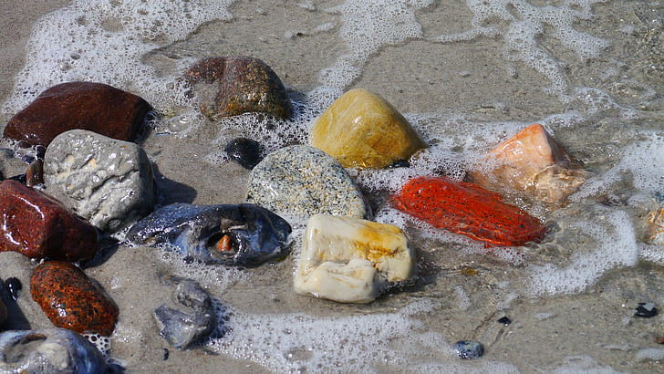 πέτρες, πολύχρωμο, παραλία, δομή, χρώμα, νερό, Ακτή