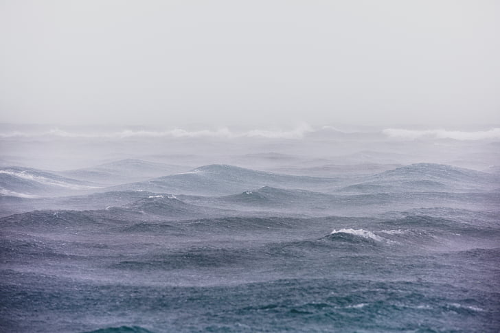 mer, océan, eau, vagues, nature, brouillard, pluie