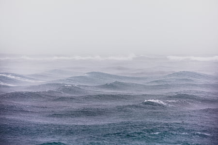 Deniz, okyanus, su, dalgalar, doğa, sis, yağmur
