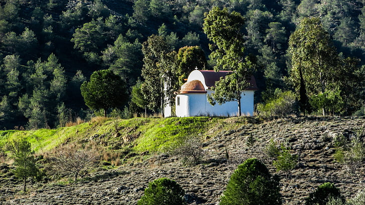 cyprus, chapel, forest, mountainous, landscape
