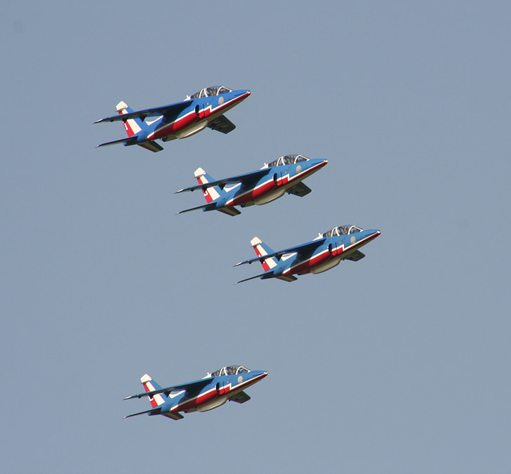 aircraft, patrol, alphajet, patrol of france, aerobatics, blue, choreography