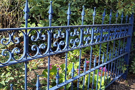 fence, demarcation, metal, iron, pointed, blue