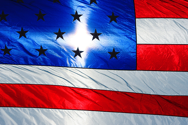 amerikanska flaggan, solljus, stjärnigt, solsken, USA, flagga, patriotism