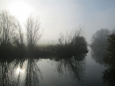 Река, туман, Осень, утро, небо, Мисти, на открытом воздухе