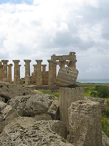 templis, Grieķu, drupas, drūmā, noskaņojums, mākoņainums, mākoņi
