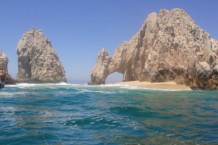 el arco, cabo, México, formación rocosa, Playa, Océano, cielo