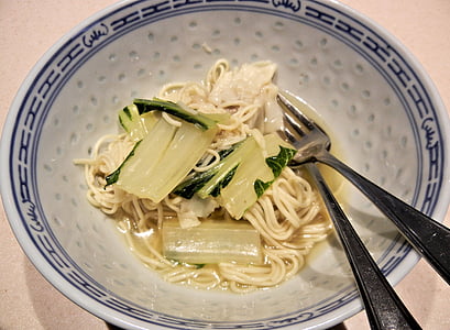 sopa China, Wanton, fideos, verduras, alimentos, vajilla, comida