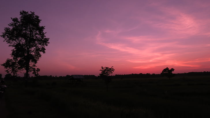 clouds, countryside, cropland, dawn, dusk, evening, farm