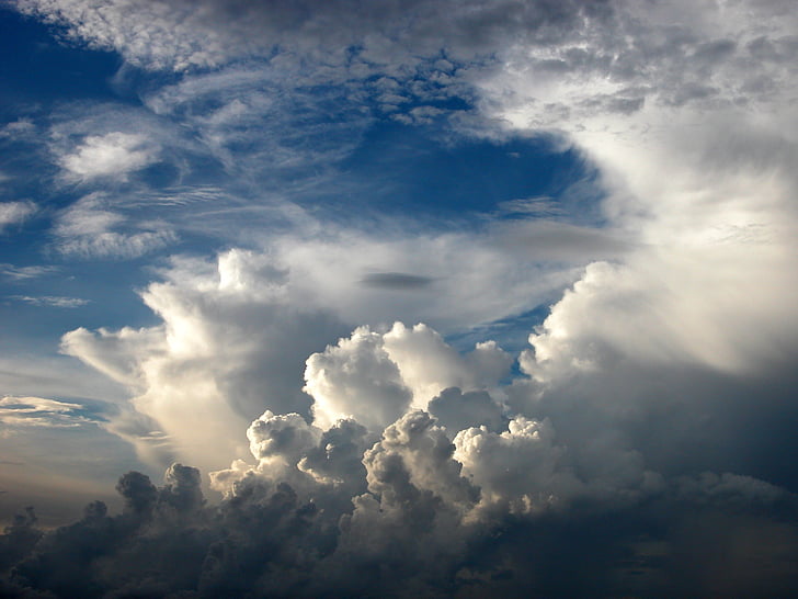Cumulus, облаците, драматични, бяло, синьо, небе, времето