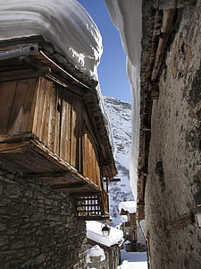 küla, Bonneval, lumi, talvel, mägi, majad, Alpid