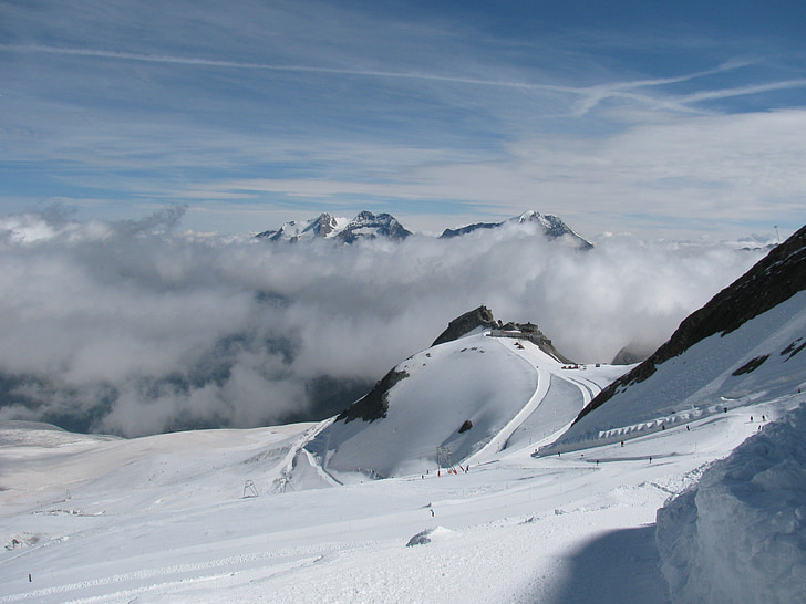slēpju, četri tūkstoši, Alpu, sniega, allalinhorn, kalni, ziemas