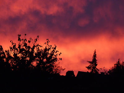 cel, posta de sol, núvols, vermell, Afterglow