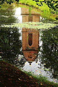 tour de la cloche, bâtiment, Ludwigslust-parchim, mise en miroir, eau, steeple, tour