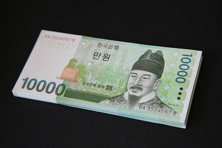 peníze, směnky, Don, 10 000 Kč, KRW, Korea peníze