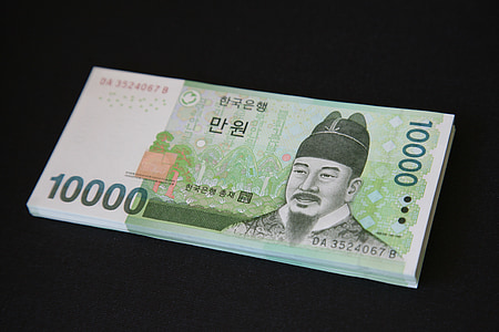 dinheiro, contas, Don, 10 000 usd, KRW, dinheiro de Coreia
