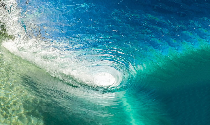 wave, tube, ocean, blue, surf, barrel, summer