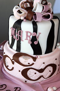 pastel de cumpleaños, rosa, negro, Blanco, dulces, postre, pastel
