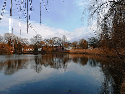Berlín lichtenrade, Německo, jezero, rybník, voda, na podzim, podzim