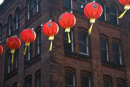 Chiński Nowy rok, Lampiony szczęścia, Chinatown, Chiński, Nowy, Latarnia, rok